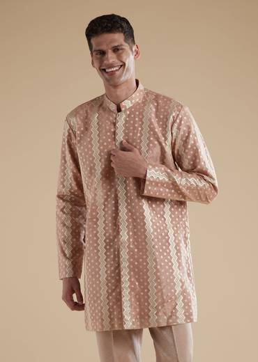 Blush Pink Indowestern Set With Cut Dana Zardosi Thread Embroidery