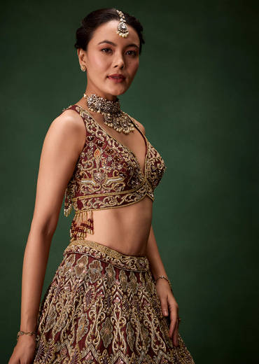 Bridal Lehenga Embroidered Set with Two Dupattas