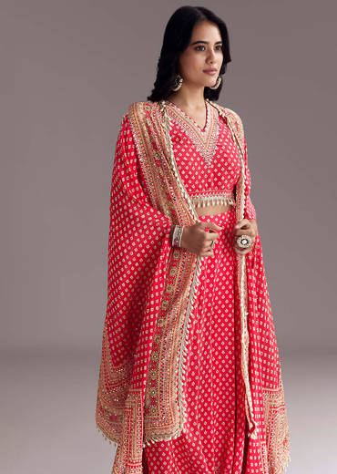 Bright Red Printed Cape Set