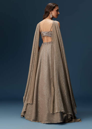 Brown Bridesmaid Lehenga With Choker Net Dupatta And Embellished Blouse