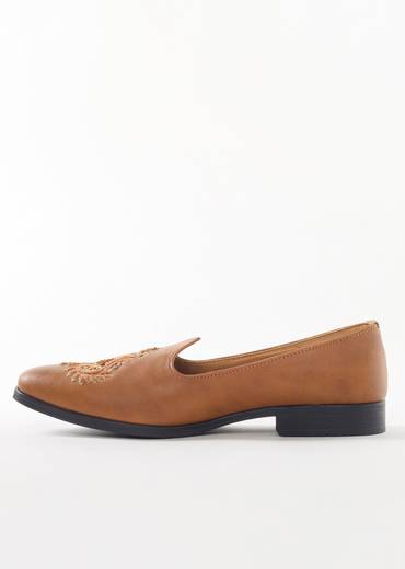 Brown Embroidered Ethnic Slip On Shoes For Men