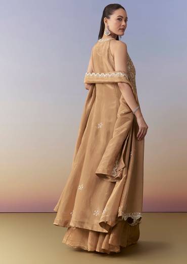 Brown Slit Anarkali Set with Cutdana Work