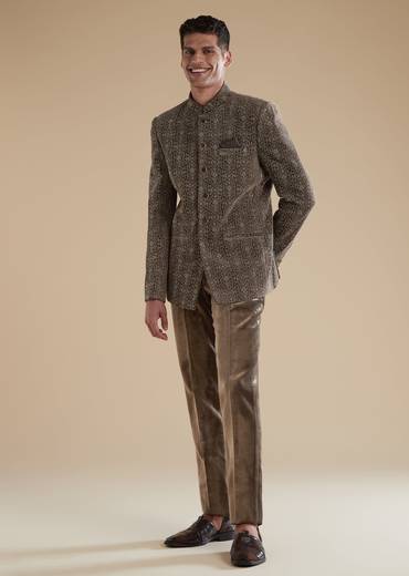 Brown Velvet Mens Jodhpuris with Thread Resham Detail Work