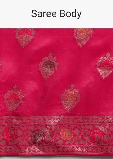 Classic Rani Pink Dola Silk Saree With Zari Detailing