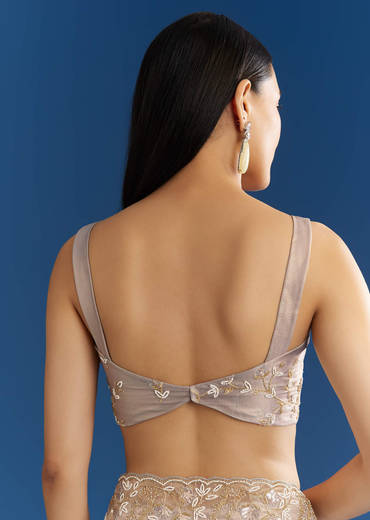 Cloud Grey Organza Tissue Saree With Embellished Border