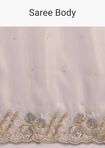 Cloud Grey Organza Tissue Saree With Embellished Border