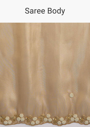 Copper Brown Organza Tissue Saree With Beaded Border