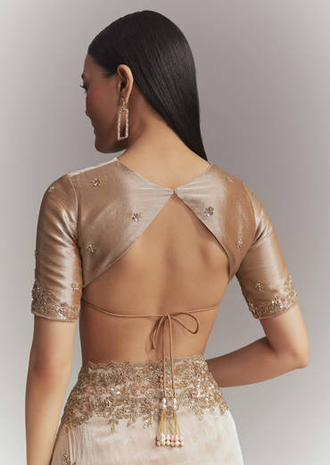 Copper Tissue Embroidered Saree With Heavy Hand Embroidery