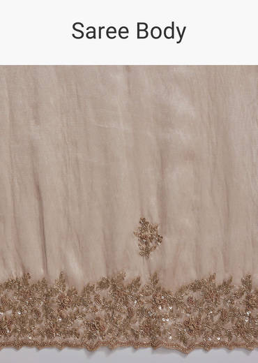 Copper Tissue Embroidered Saree With Heavy Hand Embroidery