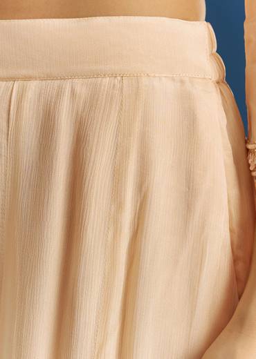 Cream Chinon Moti Embroidered Kurta Palazzo Set With Choker Style Dupatta