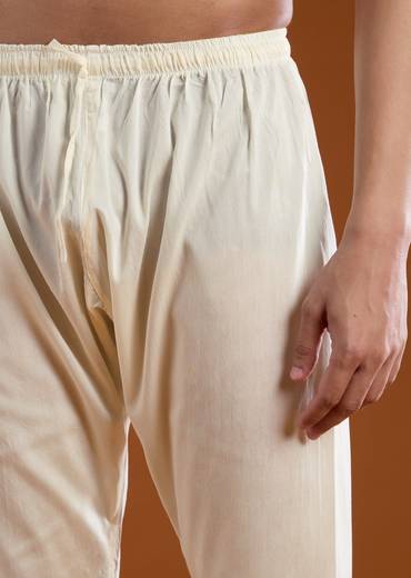Cream Jacquard Mens Kurta Pant Set