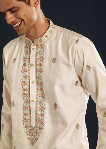 Cream Kurta Set with Kashmiri Printed Dupatta