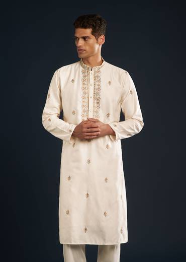 Cream Kurta Set with Kashmiri Printed Dupatta