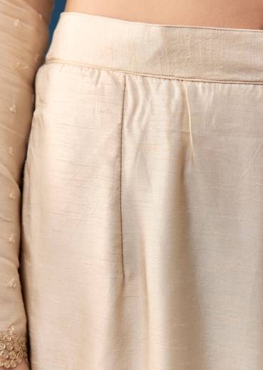 Cream Kurta Set With Resham And Moti Work