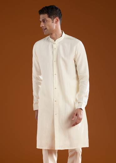 Cream Patchwork Jacket and Kurta Set