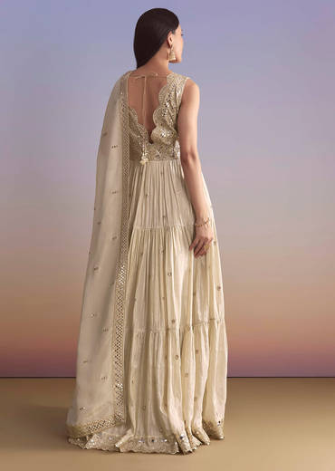 Cream Tissue Anarkali Suit With Zari Work