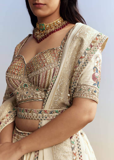 Cream Tissue Embroidered Bridesmaid Lehenga