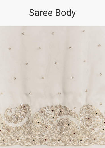 Cream Tissue Saree With Sequins Floral Embroidery