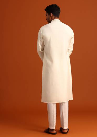Cream Threadwork Kurta Set