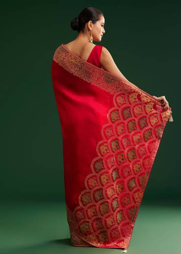 Crimson Dola Silk Saree With Intricate Zari Work