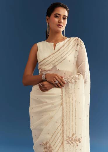 Crushed Tissue Saree With Cutdana And Sequins Embroidery
