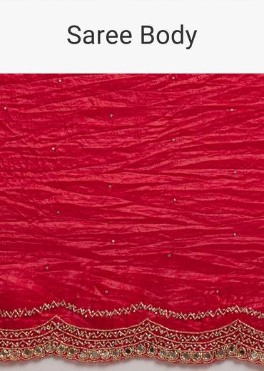 Red Crushed Tissue Silk Saree With Cutdana Scallop Border