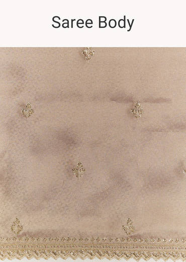 Dark Brown Jacquard Tissue Saree With Zigzag Zardosi Border