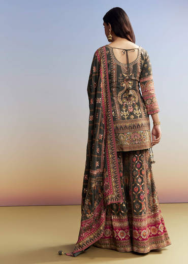 Dark Green Printed Sharara Set