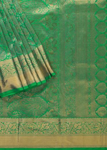Jade Green Kanjivaram Saree In Zari Weave With An Unstitched Blouse