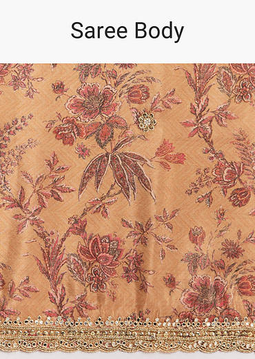 Dusky Orange Jacquard Saree With Mirror And Sequin Embroidery