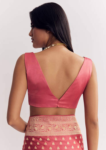 Dusky Pink Silk Saree With Butti And Woven Border