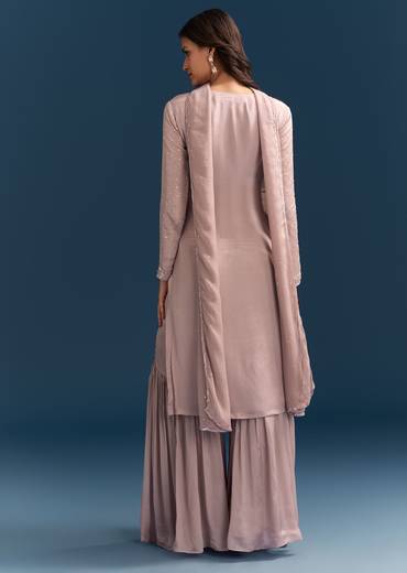 Dusty Pink Sharara Suit With Sequins Work And Dupatta