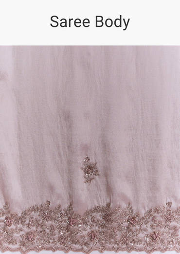 Dusty Pink Tissue Saree With Floral Butti Embroidery