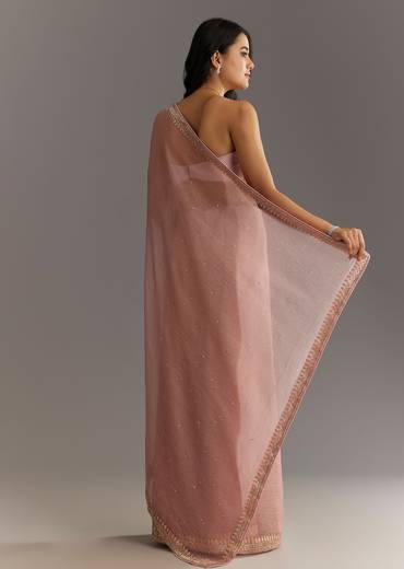 Dusty Rose Cutdana And Stone Embroidered Tissue Saree