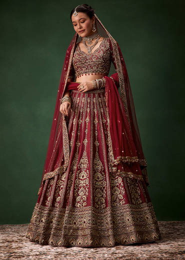 Embellished Bridal Lehenga Heavy Work Set with Two Dupattas