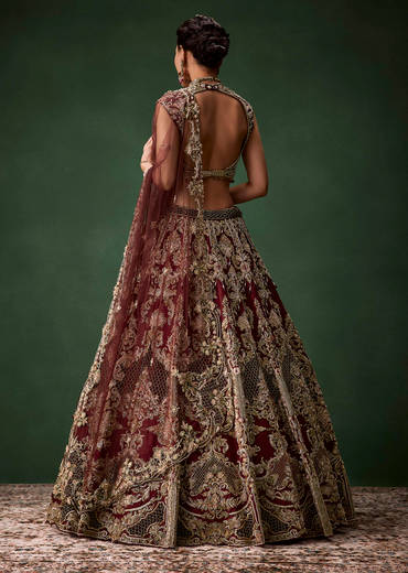 Embroidered Bridal Lehenga Set with Two Dupattas