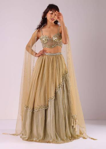Glam Gold Embroidered Lehenga Set In Foil Knit Fabric