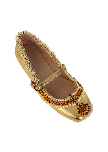 Gold Antique Bead and Crystal Embellished Juttis