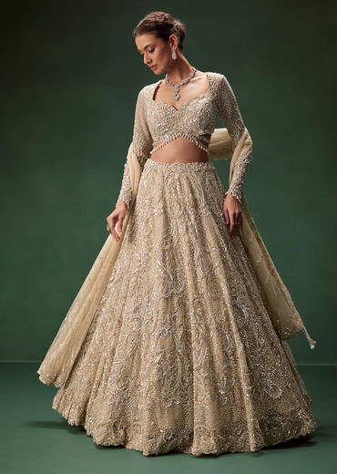 Gold Bridal Lehenga With Heavy Zari And Sequin Detailing