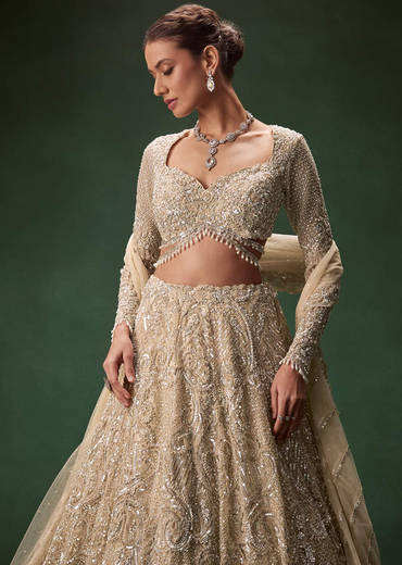 Gold Bridal Lehenga With Heavy Zari And Sequin Detailing