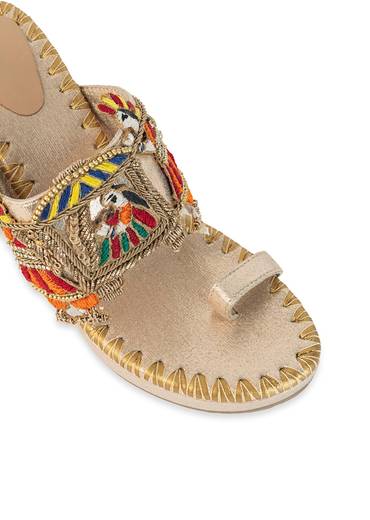 Gold Hand Embroidered Resham Wedges