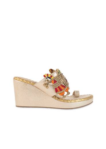 Gold Hand Embroidered Resham Wedges