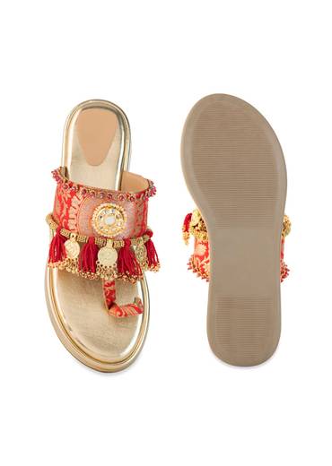 Gold Mirror and Coin Embellished Wedges