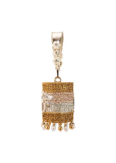 Gold Multi Bead Drop Hand Embroidered Potli Bucket Bag
