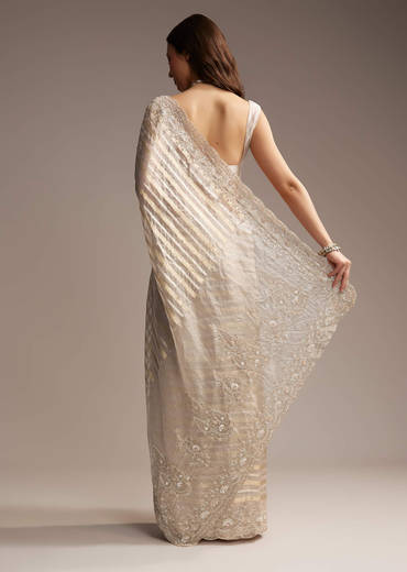 Gold Organza Saree with Cutdana and Sequins Embroidery