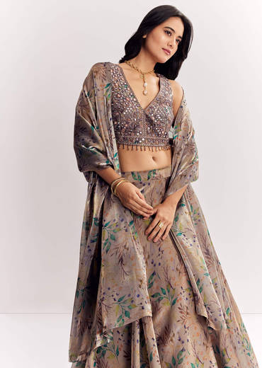 Gold Organza Tissue Lehenga Dupatta With Mirror Work Choli