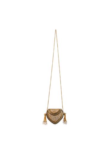 Gold Pearl Embellished Filigree Sling Bag