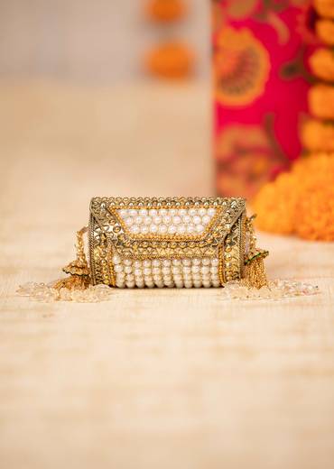 Gold Pearl Encrusted Antique Metal Bag