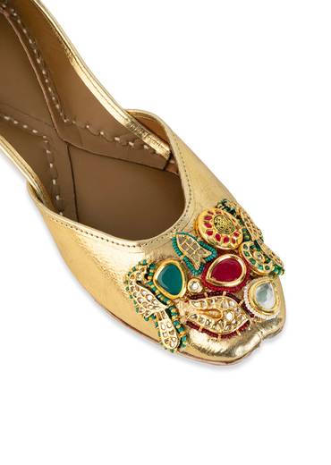 Gold Sequin and Kundan Embellished Juttis