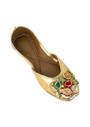 Gold Sequin and Kundan Embellished Juttis